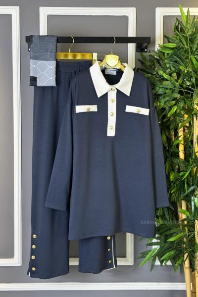 Gold Düğmeli İkili Takım Gri