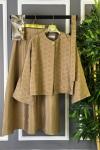 Gold Düğme Detaylı Etekli Takım Vizon