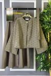Gold Düğme Detaylı Etekli Takım Yeşil