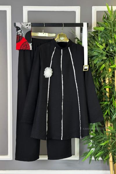 Gül Kemerli İkili Takım  Siyah