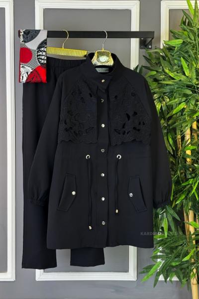 Güpürlü İkili Takım Siyah