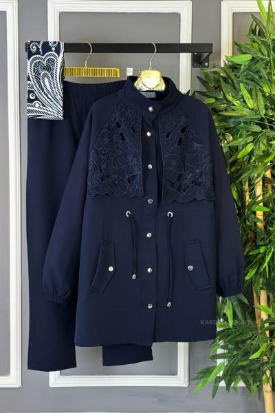 Güpürlü İkili Takım Lacivert