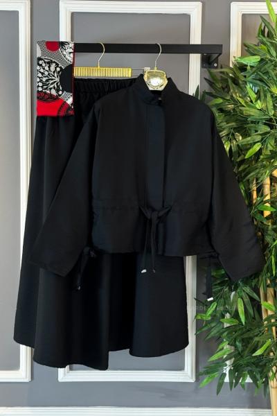 Hakim Yaka Fermuarlı Etekli Takım Siyah