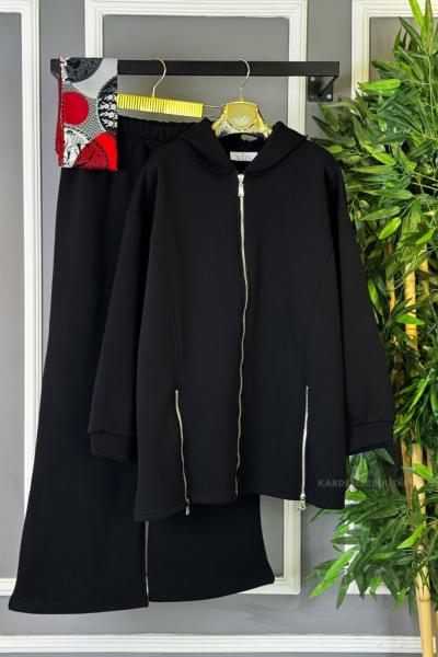 İki Yanı Fermuarlı İkili Takım Siyah