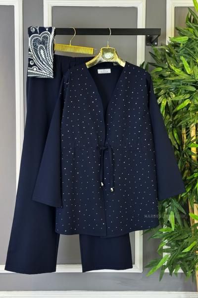 Işıltılı Kimono İkili Takım Lacivert