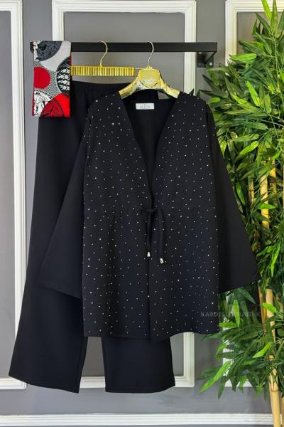 Işıltılı Kimono İkili Takım Siyah