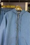 Kapüşonlu Kot İkili Takım Açık Mavi