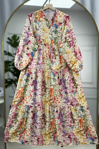 Karışık Çiçekli Elbise Pembe