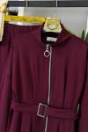 Kemerli Fermuarlı İkili Takım Bordo