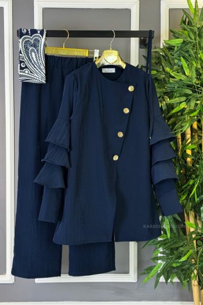 Kolları Fırfırlı İkili Takım Lacivert