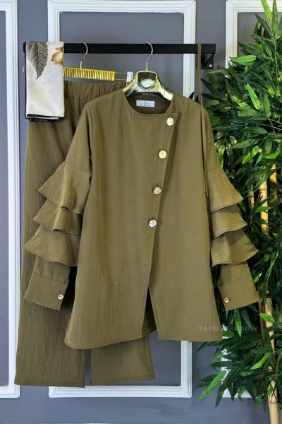 Kolları Fırfırlı İkili Takım Yağ Yeşili