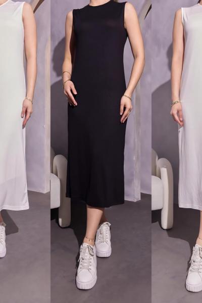 Kolsuz Uzun İçlik Elbise  Beyaz