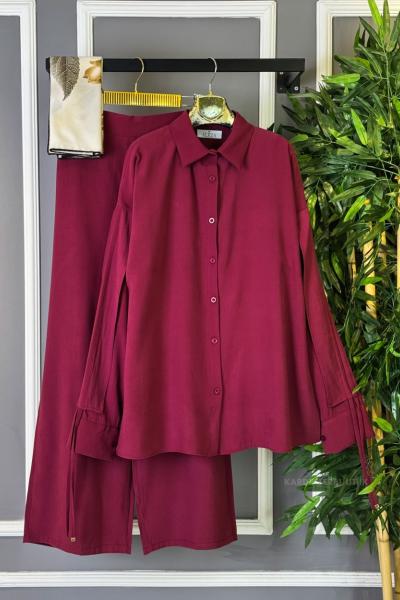 Kolu Büzgülü İkili Takım Bordo