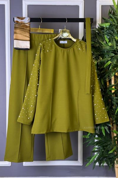 Kolu İncili İkili Takım Yağ Yeşili