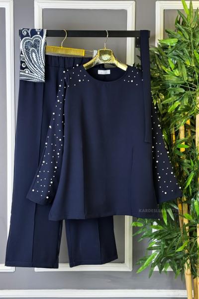 Kolu İncili İkili Takım Lacivert