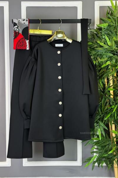 Kolu Pileli İkili Takım Siyah