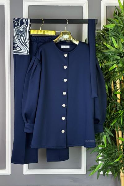 Kolu Pileli İkili Takım Lacivert