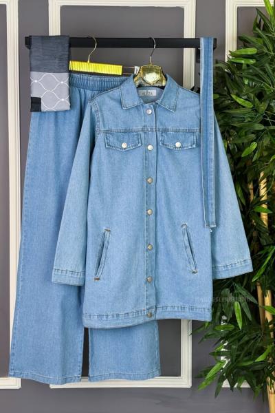 Kot Pantolonlu Takım Açık Mavi