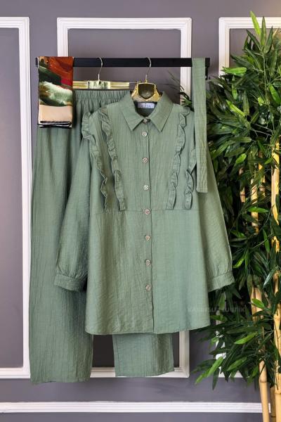 Kuşaklı Fırfırlı İkili Takım  Mint Yeşili