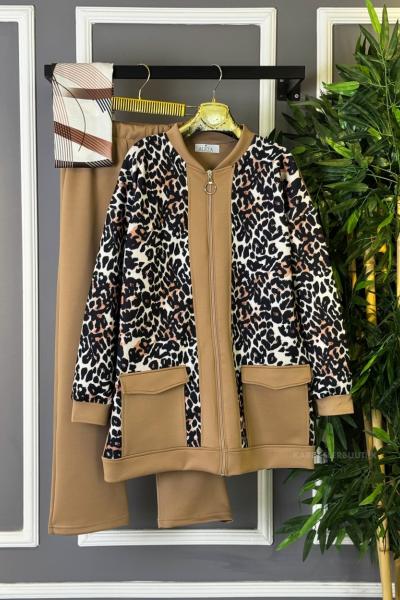 Leopar Cepli İkili Takım Vizon