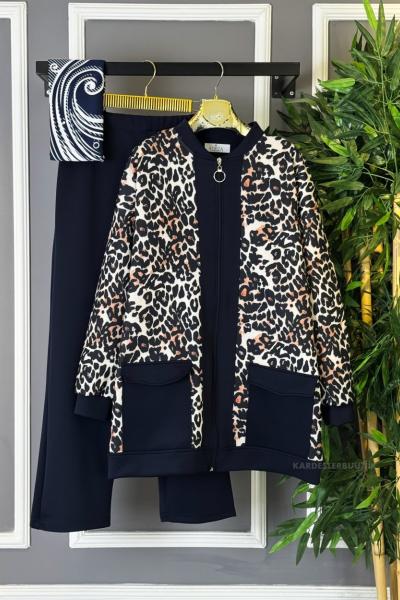 Leopar Cepli İkili Takım Lacivert