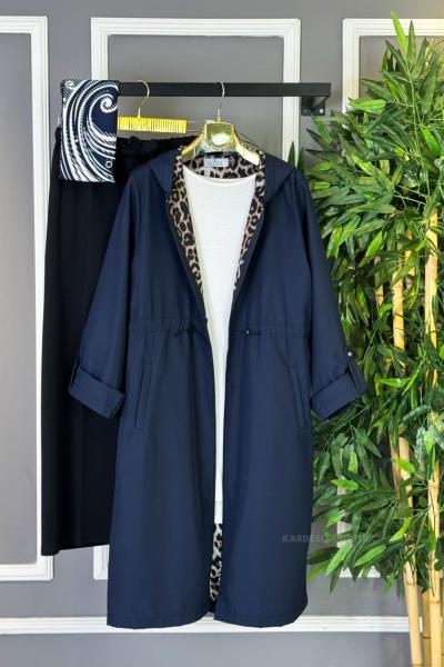 Leopar Trençkot  Lacivert