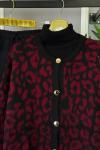 Leopar Triko Hırka Bordo