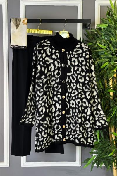 Leopar Triko Hırka Gri