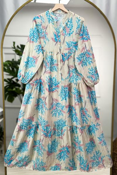 Modal Desenli Elbise Mavi