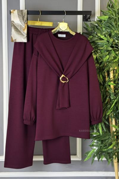Omuz Atkılı İkili Takım Bordo