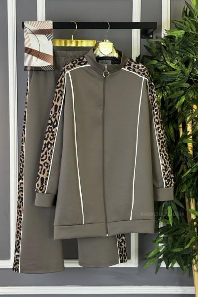 Omuz Garnili Leopar İkili Takım Mocha