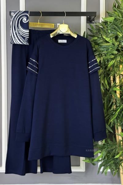 Omuz Şeritli İkili Takım Lacivert