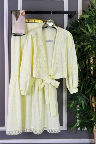 Önden Bağlamalı Etekli Takım  Sarı