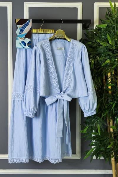 Önden Bağlamalı Etekli Takım  Bebe Mavisi