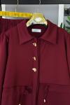 Önden Gold Düğmeli İkili Takım Bordo
