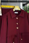 Önden Gold Düğmeli İkili Takım Bordo