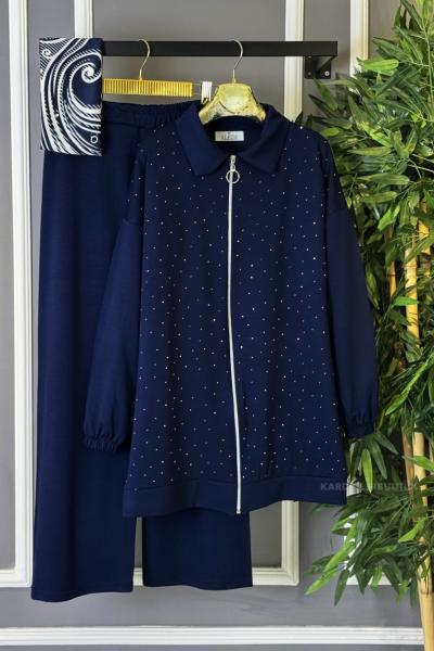 Önü Pullu İkili Takım Lacivert