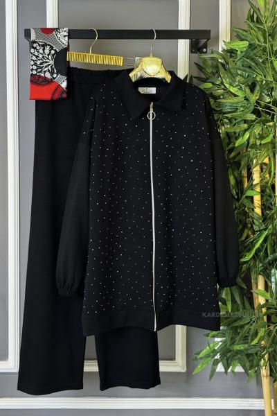 Önü Pullu İkili Takım Siyah