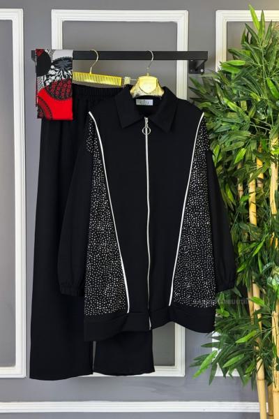 Pullu İkili Takım Siyah