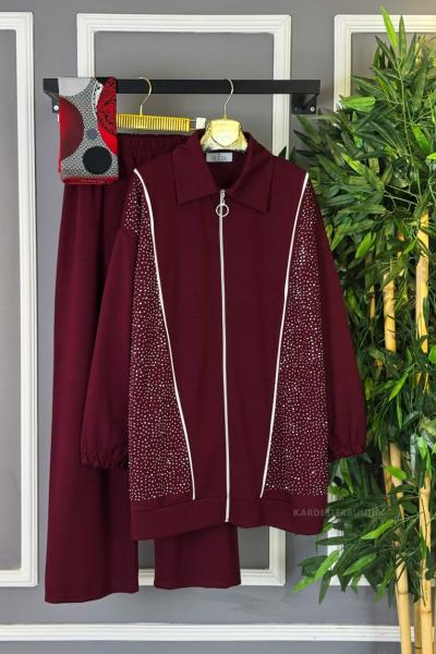 Pullu İkili Takım Bordo