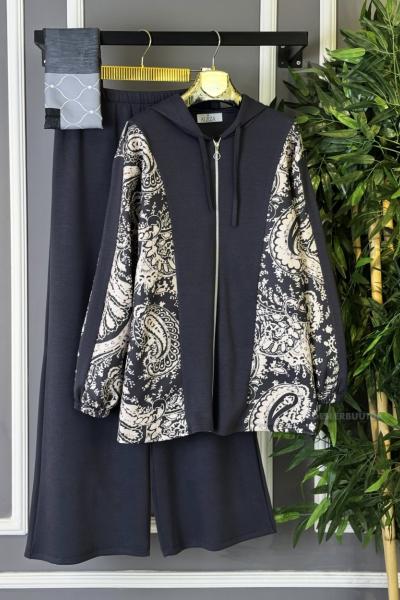 Şal Desen İkili Takım Antrasit
