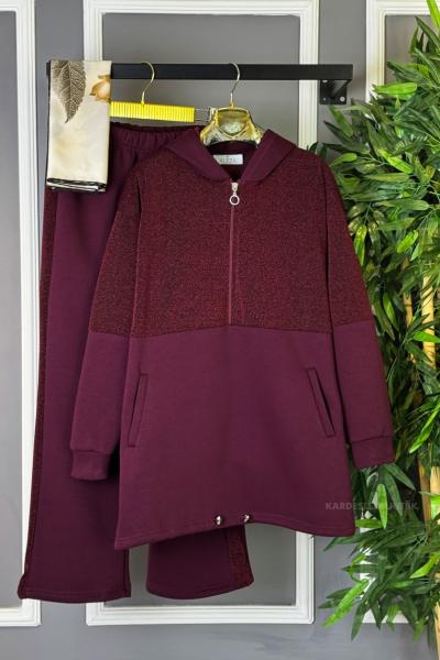 Simli İkili Takım Bordo