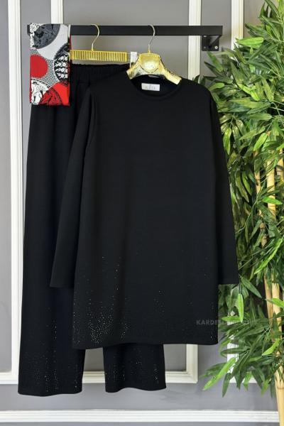 Taş Süslemeli İkili Takım  Siyah