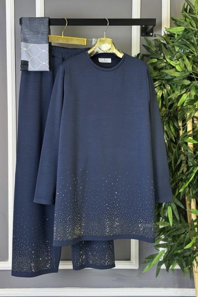 Taş Süslemeli İkili Takım  Antrasit