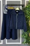 Taşlı Etekli Takım Lacivert