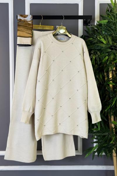 Taşlı Triko Takım Taş Rengi