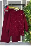 Taşlı Triko Takım Bordo