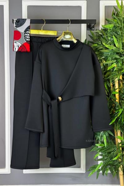 Tokalı Çapraz Bağlamalı İkili Takım Siyah