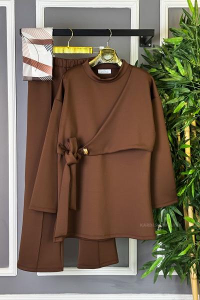 Tokalı Çapraz Bağlamalı İkili Takım Kahverengi