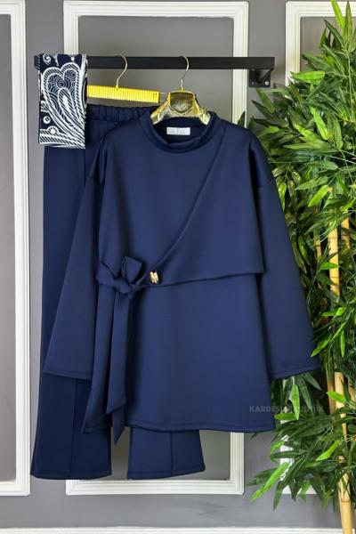 Tokalı Çapraz Bağlamalı İkili Takım Lacivert